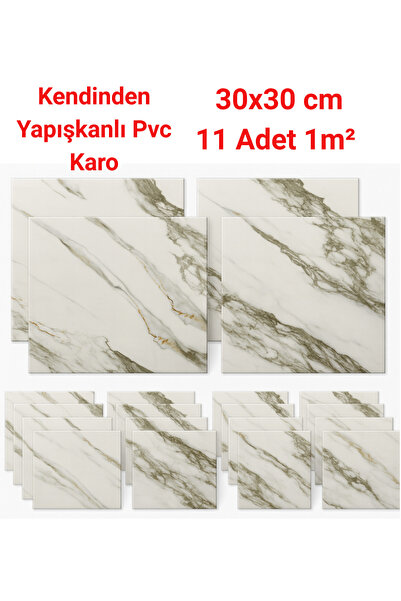 UKAB DEKOR 11 Parça (1 m²) 30x30 Cm Pvc Karo Kendinden Yapışkanlı Seramik Mer...
