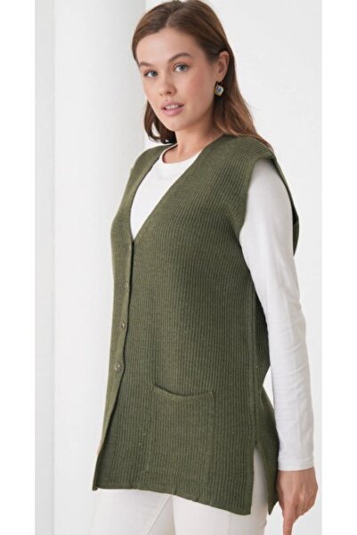 Fresh&Moda Women's Mother Plus Size Corded Fabric Wool Knitwear Vest