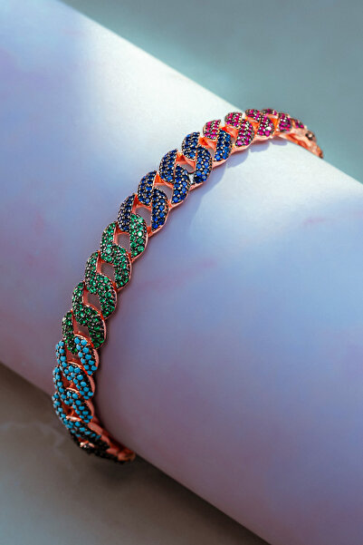 OSMANLI GÜMÜŞ Kadın Gümüş Bileklik - Rose Kaplama Renkli Zirkon Taşlı Gurmet ...