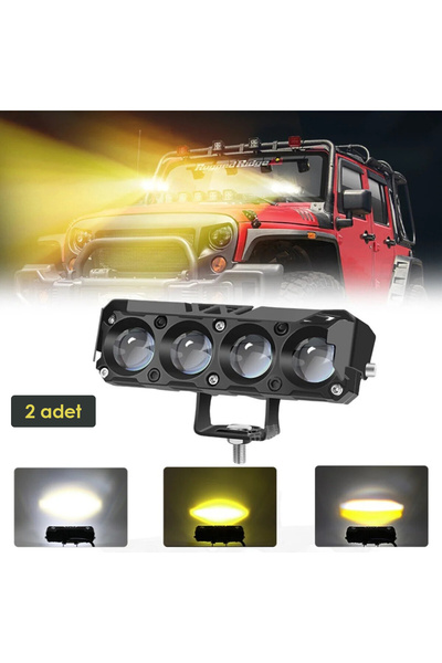 Skytrend 4 Ledli Beyaz-Sarı Delici Led Sis Farı Off Road Kamyon Tır Forklift 12-24V Uyumlu (2 ADET)