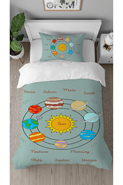 GREENDECOR Planet Names Space Sun Patterned Digital B Printed Special Design Stylish Children's Duvet Cover Set Without Sheets