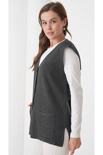 Fresh&Moda Women's Mother Plus Size Corded Fabric Wool Knitwear Vest