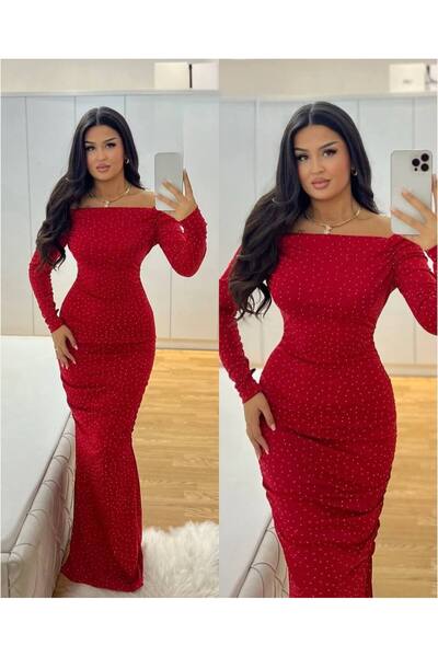 Larenmoda Taşlı modal kumaş maxi elbise