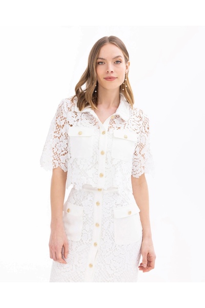 SEÇİL YENİ KADIN CROP KESİM DANTEL GÖMLEK 10242102201014