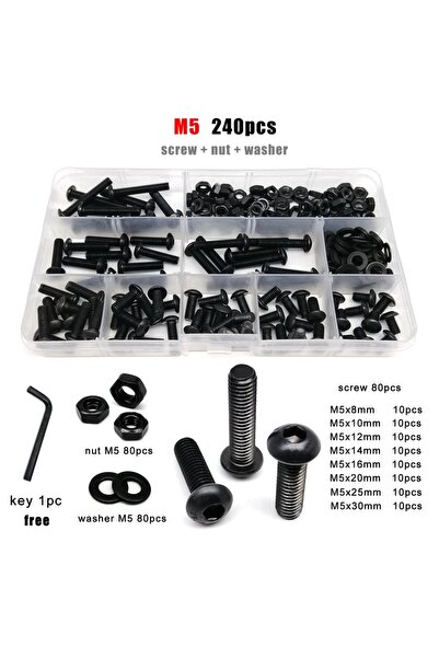 Choice6 M5 240 قطعة M1.6 M2 M2.5 M3 M4 M5 M6 M8 أسود درجة 10.9 سداسي الشكل، ز...