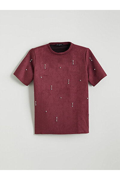 LC Waikiki Bluză LCW Comfort Plum guler rotund cu aspect de piele intoarsa