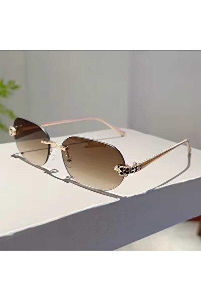 MECKSA New Metal-Edged Frameless Rectangular Fashion Glasses - Cheetah Design