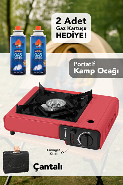 mimtec Portatif Kamp Ocağı - Taşıma Çantalı Gazlı Stop Emniyetli Kırmızı Kamp...
