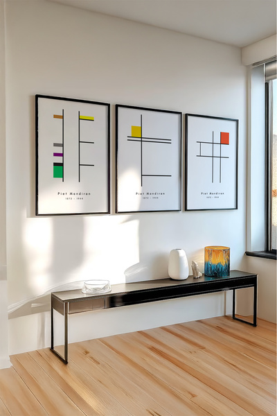 huhuli Ahşap Siyah Çerçeveli 3'lü Bauhaus Tablo Huhu509