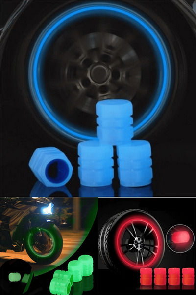 Arura Global Fosforlu Mavi Tekerlek Sibop Kapağı Seti – Gece Parlayan 4’lü Kapak