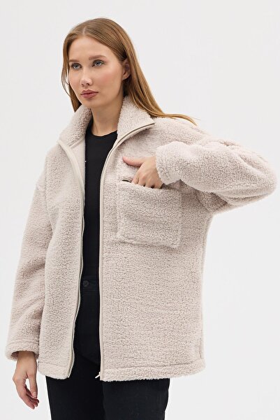 Polo State Women's Sherpa Plush Jacket Coat Stone