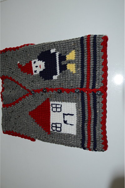 SENSSTEKSTİL El Örgüsü Bebek Yeleği – Kar Adamı ve Ev Desenli