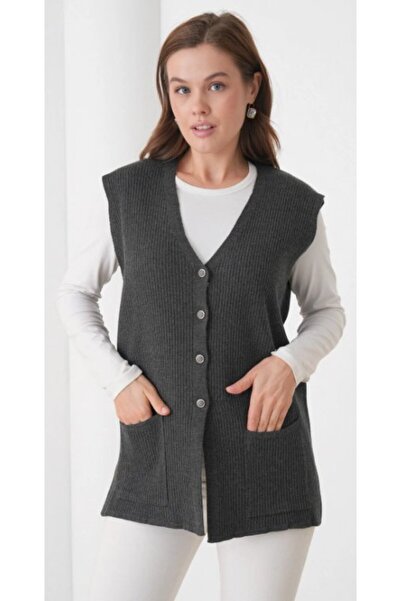 Fresh&Moda Women's Mother Plus Size Corded Fabric Wool Knitwear Vest