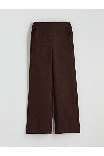 LC Waikiki Brown Wide Leg Women's Trousers with Elastic Waist