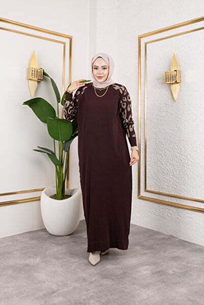 MODAMÜNASİP Leopard Patterned Mercerized Dress