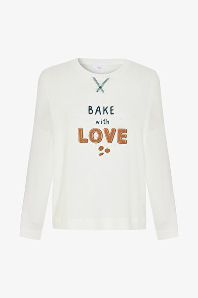 Penti Kırık Beyaz With Love Slogan Baskılı Termal Etkisi Sweatshirt Pijama Üstü