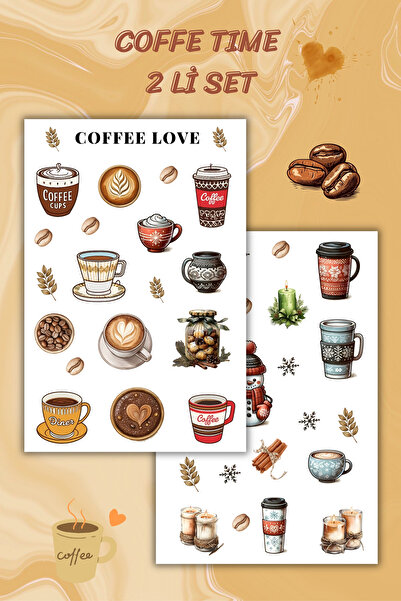 birikiyedi 2 'Li Kahve Temalı Sticker Etiket Seti - Coffee Sticker - Laptop N...