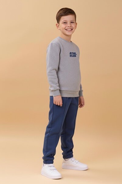 Perendi Erkek Çocuk Bisiklet Yaka Nakışlı Kışlık Takım - Gri