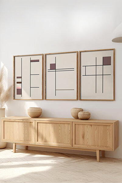 huhuli Ahşap Çerçeveli 3'lü Bauhaus Tablo Huhu510