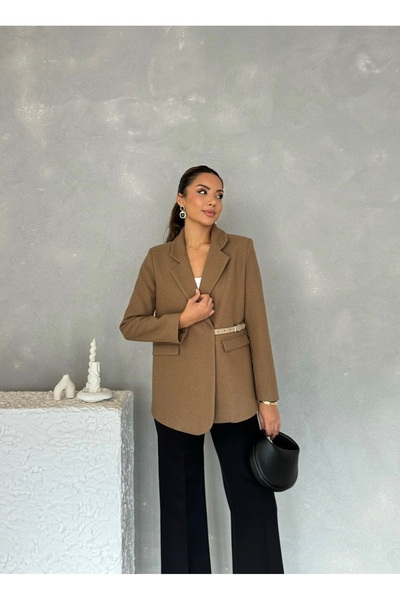 Nesil Lined Short Cashmere Leya Jacket with Side Belt Detail
