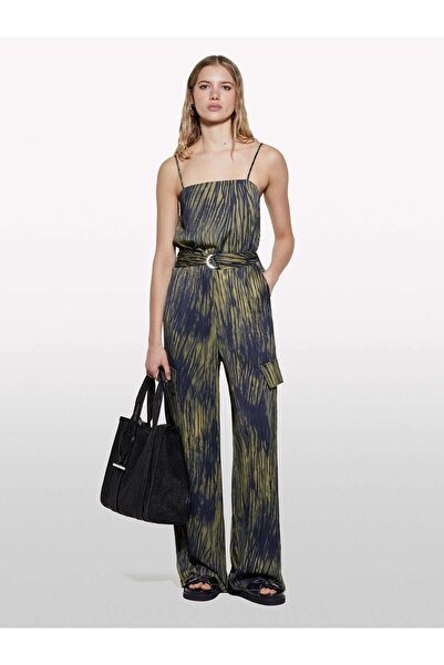 Sisley Women's Viscose Satin Patterned Elastic Waist Strap Jumpsuit 325P48Jclt00O-Sis76N