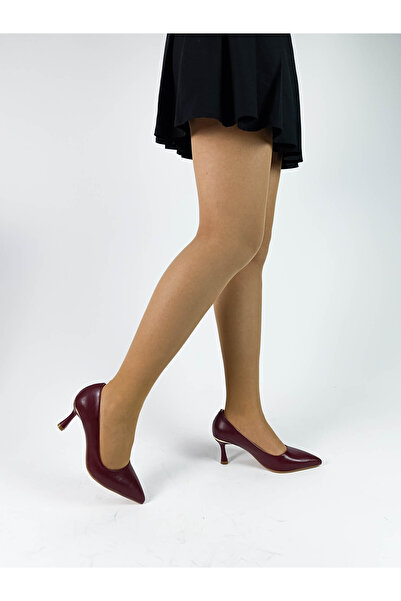 GDT Ayakkabı حذاء نسائي بكعب رفيع من الجلد الناعم بلون بورجوندي، مقدمة مدببة،...