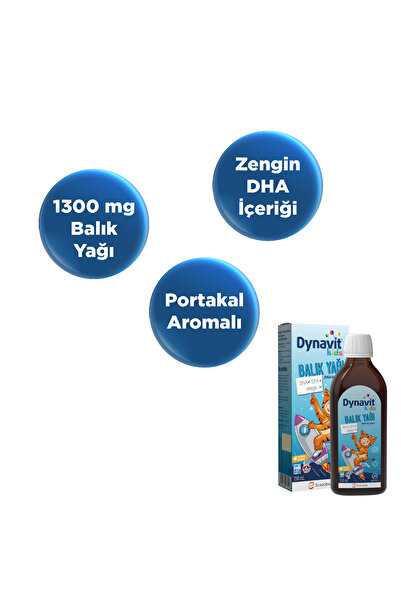 Dynavit Kids Portakal Aromalı Balık Yağı 150 mL x2 - Çocuklar için 1300mg Balık Yağı, Omega-3, EPA,