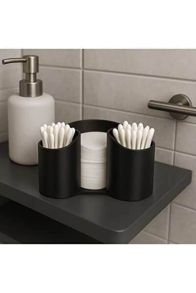 Vera Siyah 3 Bölmeli Kulak Pamuğu & Pamuk Organizeri Banyo Seti Pamukluk
