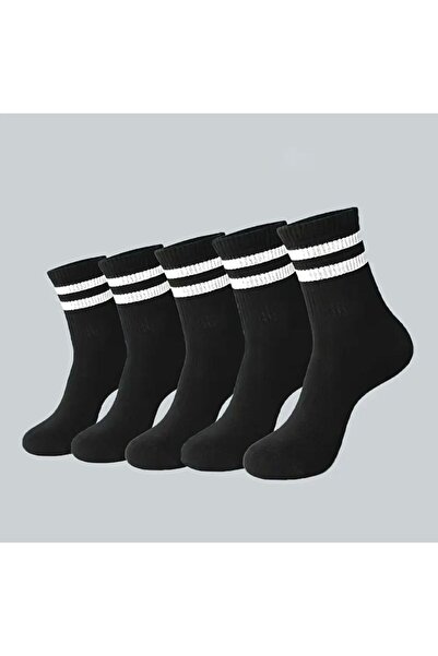 Vast Unisex Black Hoop Tennis College Cotton Socks 5-Pack (5 Pairs Black)