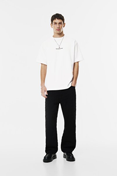 Pull & Bear Short sleeve interlock sweatshirt with text