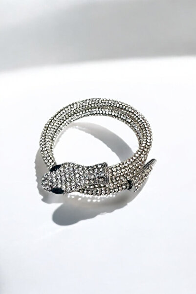 PETEK AKSESUAR Metalized Choker Bracelet with Stone and Snake Wrap