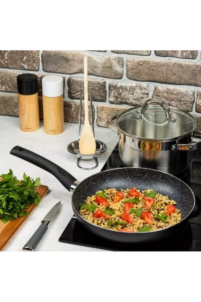 Kinghoff Tigaie din aluminiu, marmorata, 20 cm, negru,