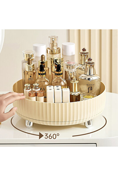 Choice Big Beige Makeup Perfume Organizer Tray 360° Rotating Lazy Susan, Spinning Organizer and Skincare &