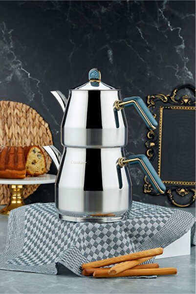 Cooker Everest 18/10 Paslanmaz Çelik Jumbo Boy Çaydanlık 2 L Demlik 3,25 L Al...