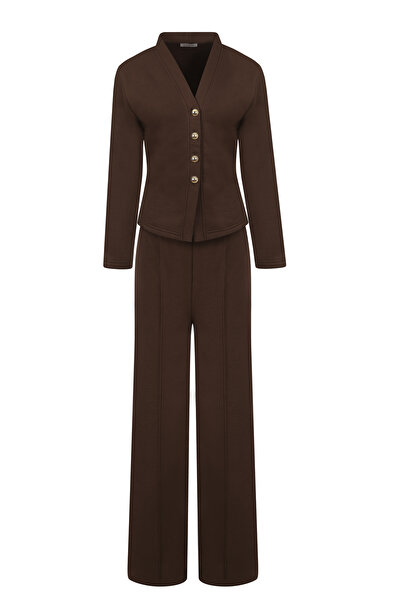 La Sarta Curtain Set Buttoned Fleece-Lined Brown 3-Piece Set