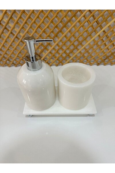 FARALYAHOME 3-Piece Bathroom Set with Liquid Soap Dispenser and Toothbrush Holder Bathroom Accessories Silver White Marble