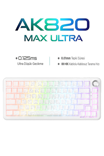Ajazz AK820 Max Ultra 3 Modlu Manyetik Switch Klavye-8+8K tepkime Süresi-128 K Tarama Hızı Web Driver