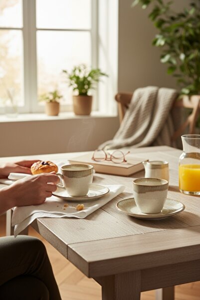 KÜTAHYA HOME Rustic Stoneware Set of 2 Porcelain Coffee Cups – Natural Texture