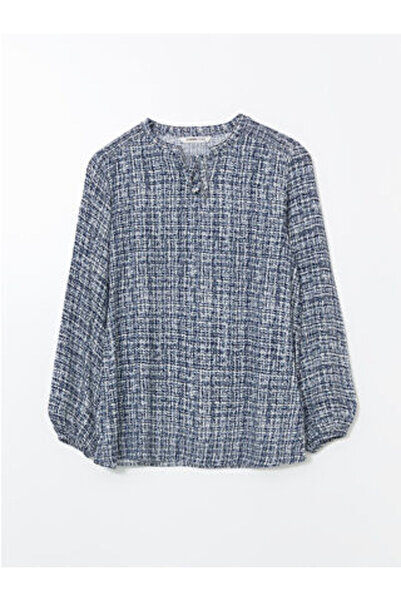 LC Waikiki Modanova Sezon Blue Tie-Detail Collar Patterned Women's Blouse