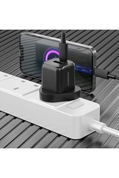 porodo PD 20W USB Q3.0 UK Portable Fast Charger (USB-C & USB-A) - Black