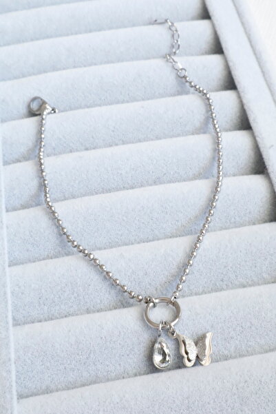 DEMOKAN Women's Steel Anklet Drop Zircon Stone Butterfly Non-Tarnish Anklet