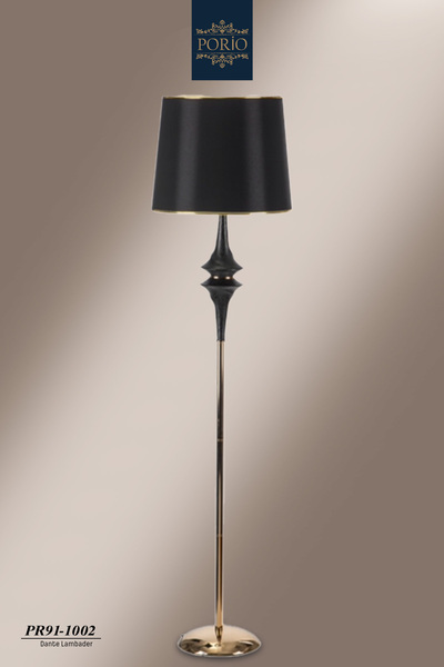 Porio Dante Siyah Kumaş Başlıklı Salon Yatak Odası Metal Modern Tasarım Lambader 41*173 cm