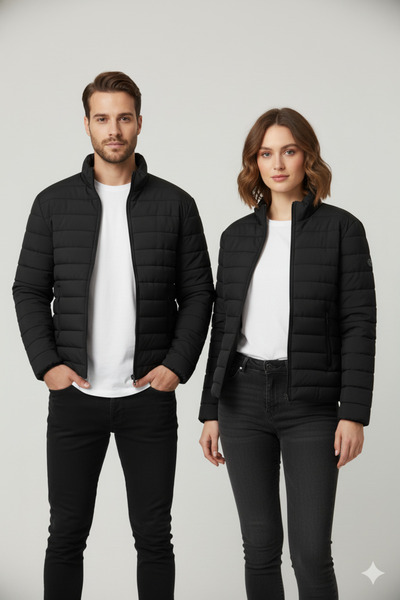 Atanice Siyah Unisex Puffer Su İtici Şişme Mont