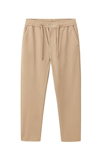 CGA Men's Camel Elastic Waist Shiny Fabric Men's Trousers
