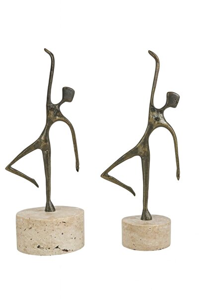 Modestmar Dekoratif 2'li Traverten tabanlı soyut dansçı heykel seti