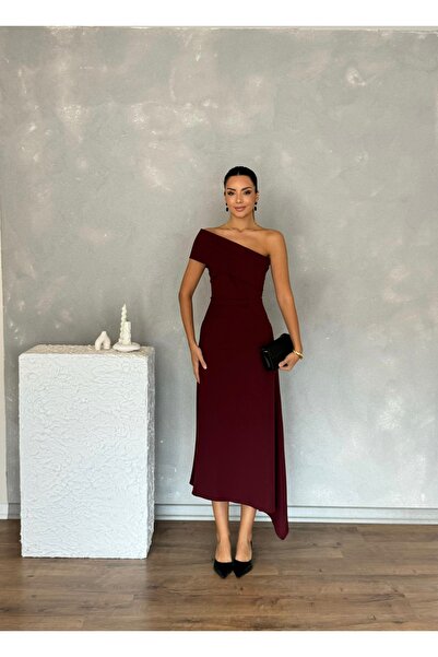 Nesil فستان سهرة طويل بكتف واحد وقصة غير متماثلة يلتف حول الجسم