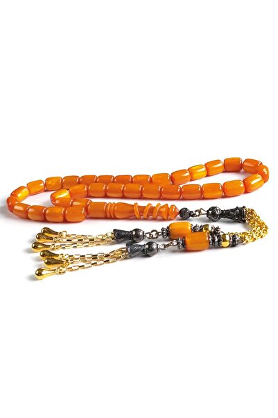 TESBİHCİBABA Imame Mustard Moire Crimped Amber Prayer Beads with Rings