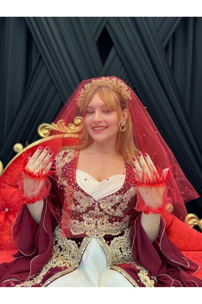 ecrin tuhafiye hobi İncili Gelin Duvağı Seti, Gelin Eldiveni, Set Düğün Nikah...