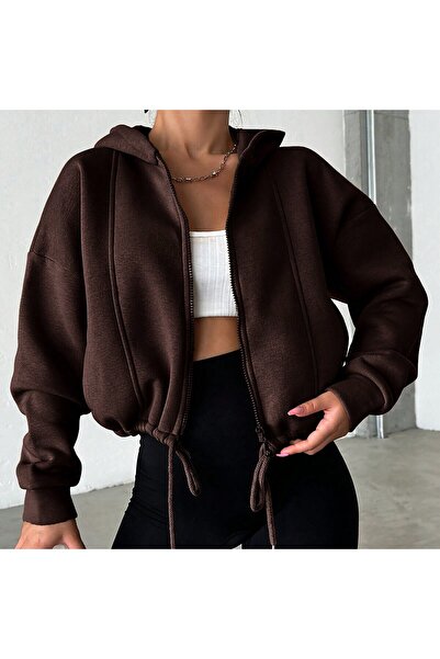 MONAMORE WOMEN'S BONE ZIPPERED FLETO POCKET CHARTED 3 THREAD SWEAT