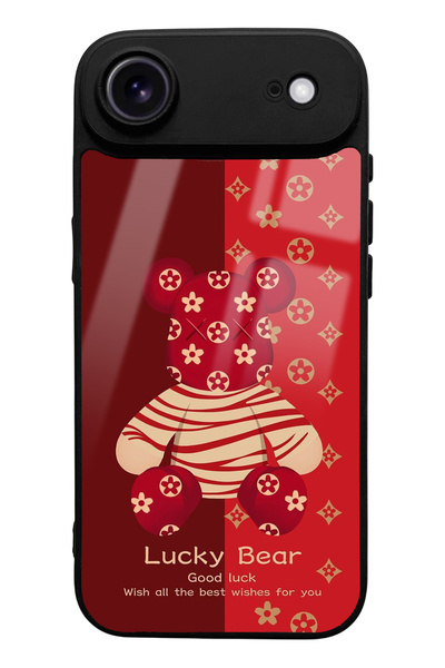 Spoyi حافظة هاتف لامعة بتصميم الدب المحظوظ باللون الأحمر لهاتف iPhone 17 Air ...